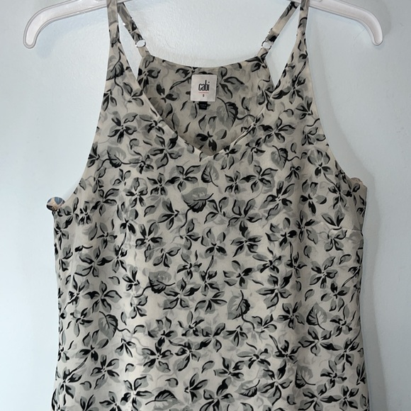 CABI Chiffon Sleeveless Semi-Sheer Floral Tunic Top Gray Adjustable Straps Sz Sm - Picture 2 of 12